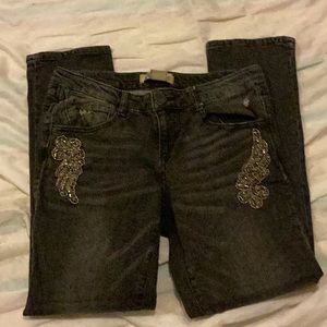 Democracy Jeweled Jeans size 2 straight leg back distressed. W 29-29, L35.